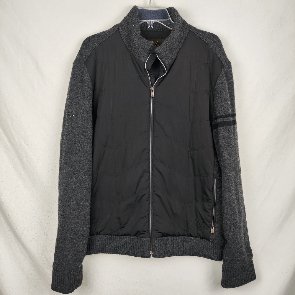 Louis Castel Jacket Mens XL Black Gray Knit Bomber Full Zip Insulated ALMJP023